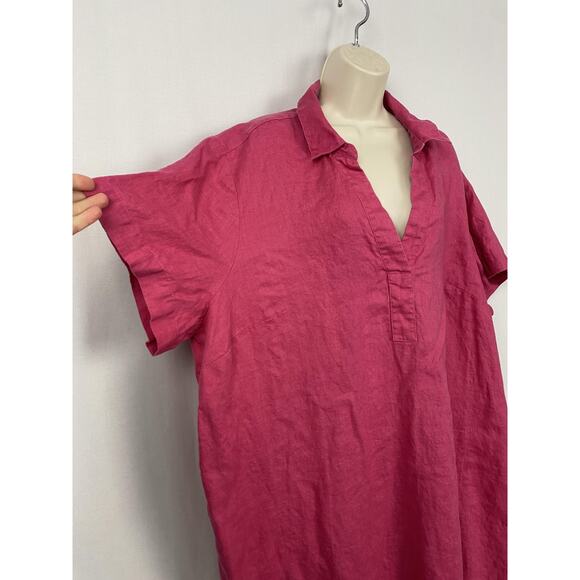 J Jill Love Linen Shirt Dress Womens 3X Pink Short Sleeve Pockets Flowy Coastal - Picture 2 of 16